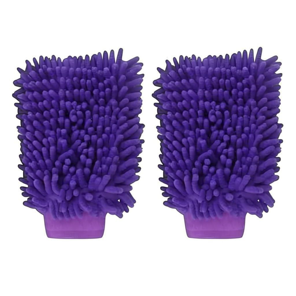 Chenille Microfiber Car Wash Mitt (2 Pack) – Dual-Sided Ultra-Soft Scratch-Free Cleaning Glove with Elastic Cuff, Highly Absorbent for Cars, Trucks, Boats & Auto Detailing (Purple)