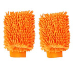 Chenille Microfiber Car Wash Mitt (2 Pack) – Dual-Sided Ultra-Soft Scratch-Free Cleaning Glove with Elastic Cuff, Highly Absorbent for Cars, Trucks, Boats & Auto Detailing (Orange)