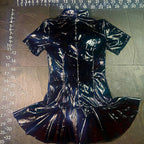 Miaou Frankie Black Latex PVC Short Sleeve Mini Dress with Back O-Ring Zipper