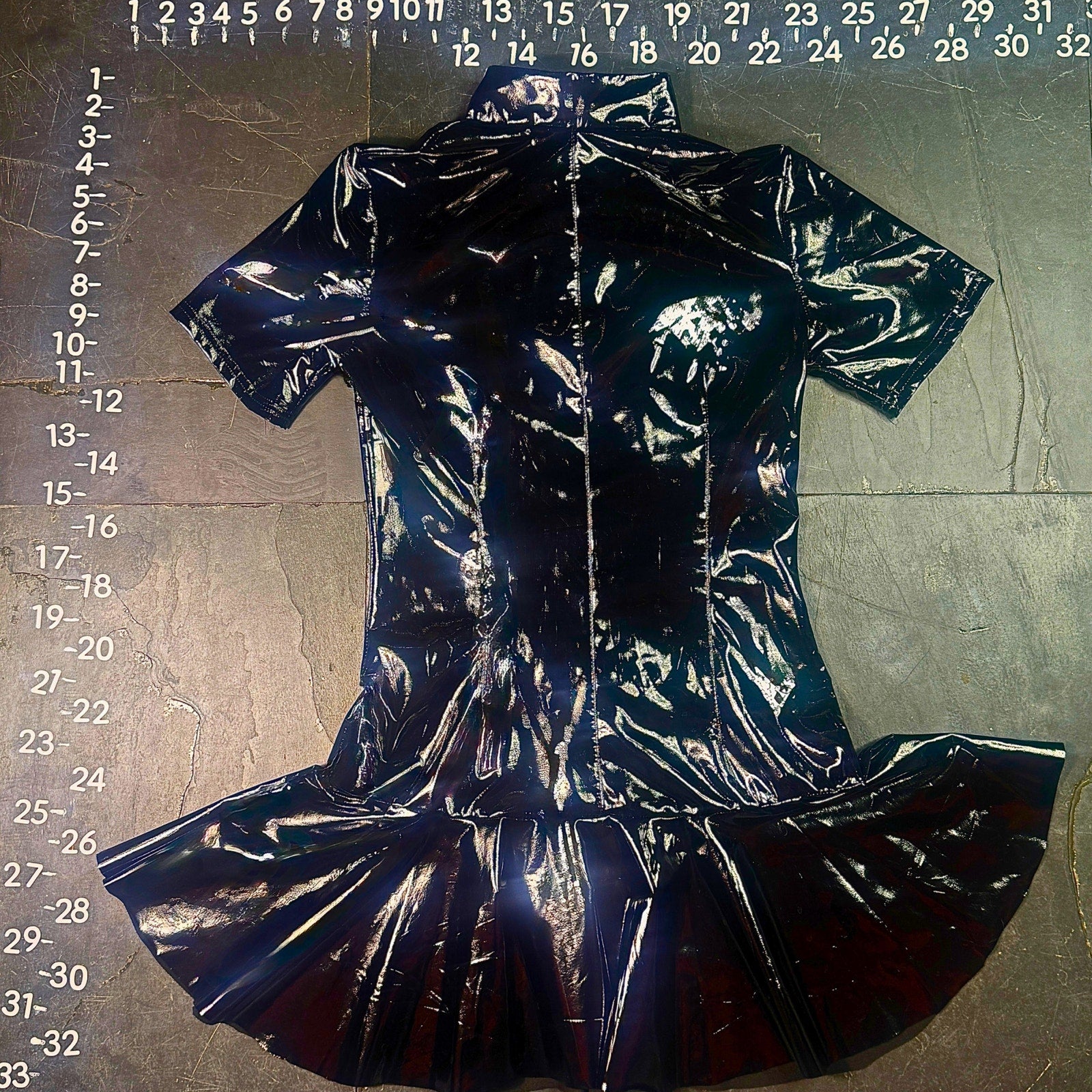 Miaou Frankie Black Latex PVC Short Sleeve Mini Dress with Back O-Ring Zipper