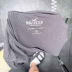 Hollister Gray Ribbed Long Sleeve Graphic Crop Tee Small