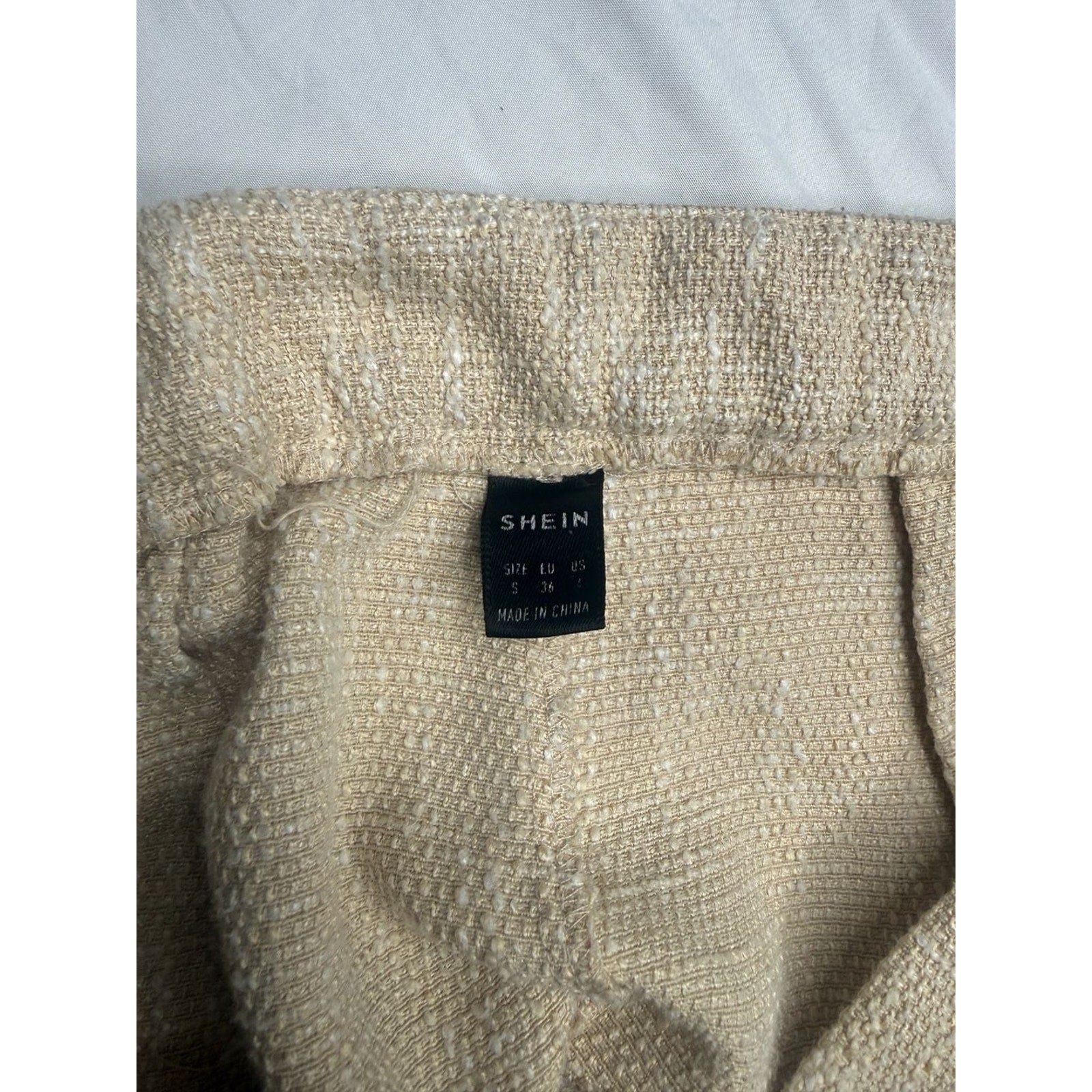 SHEIN Slub Texture High Waisted Straight Leg Pants in Oatmeal Beige