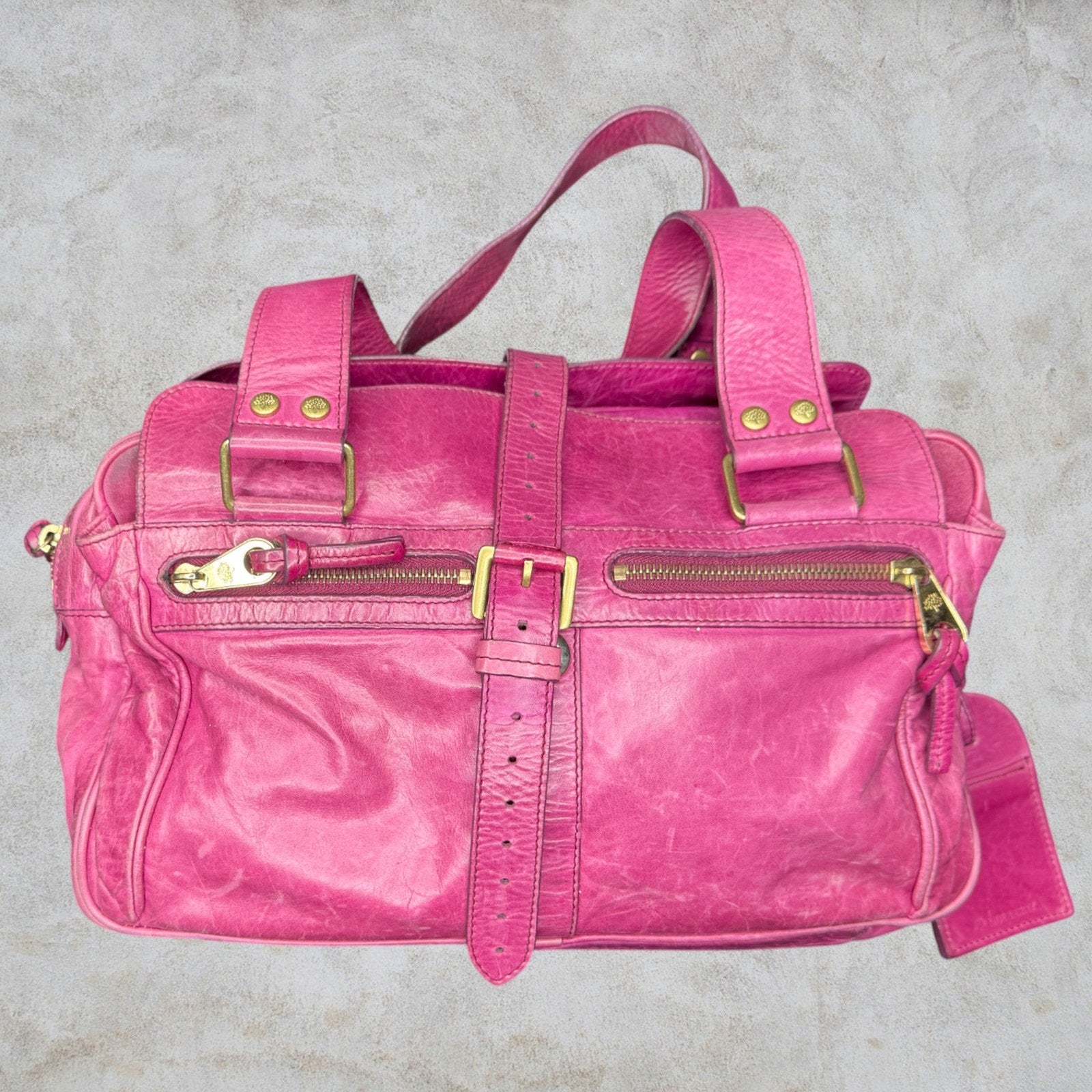 Mulberry Mabel Fuchsia Pink Antiqued Leather Satchel Shoulder Bag