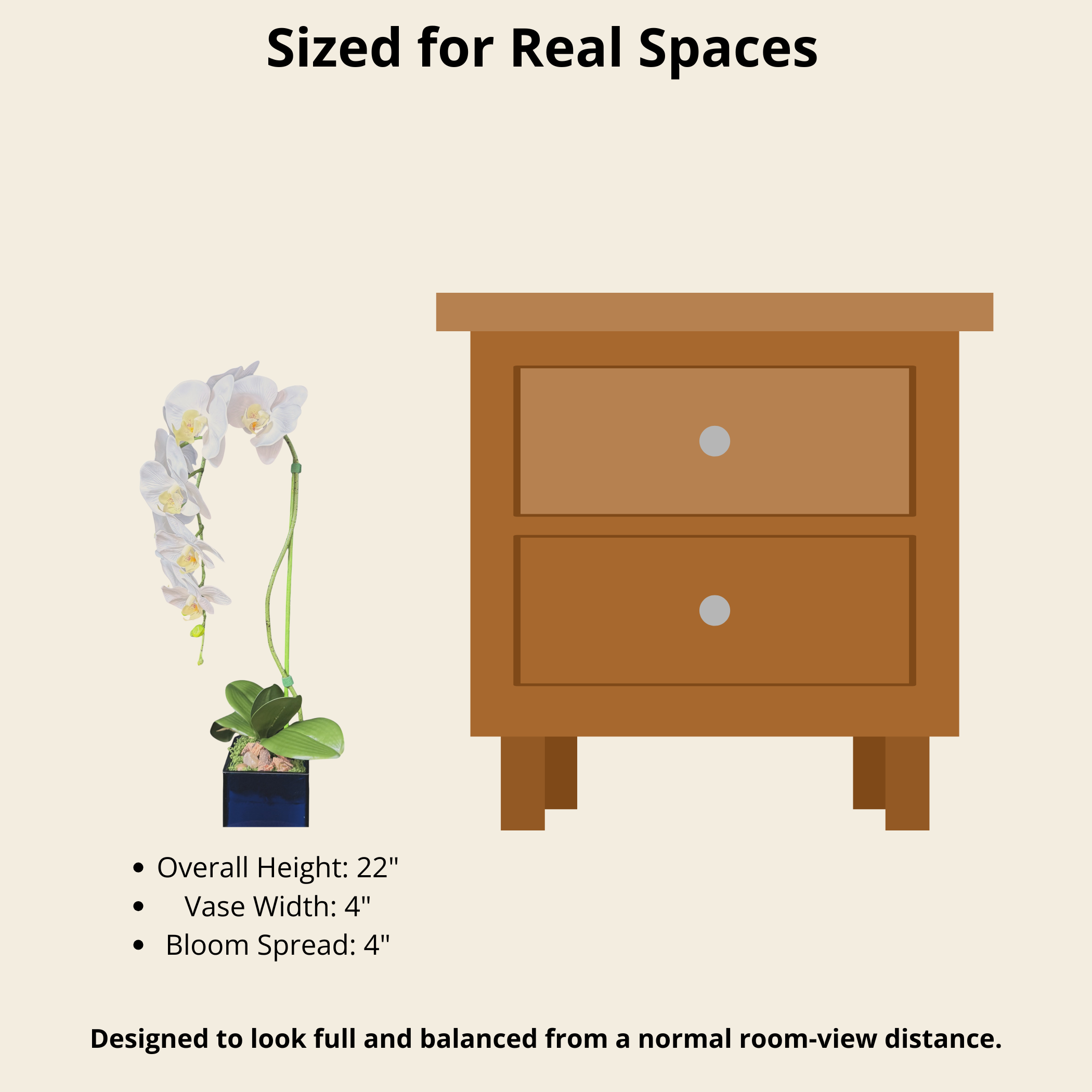 Artificial Single Stem White Orchid Arrangement in Blue Glass Cube Planter, Faux Phalaenopsis Floral Decor, Modern Home Office Desk Decoration