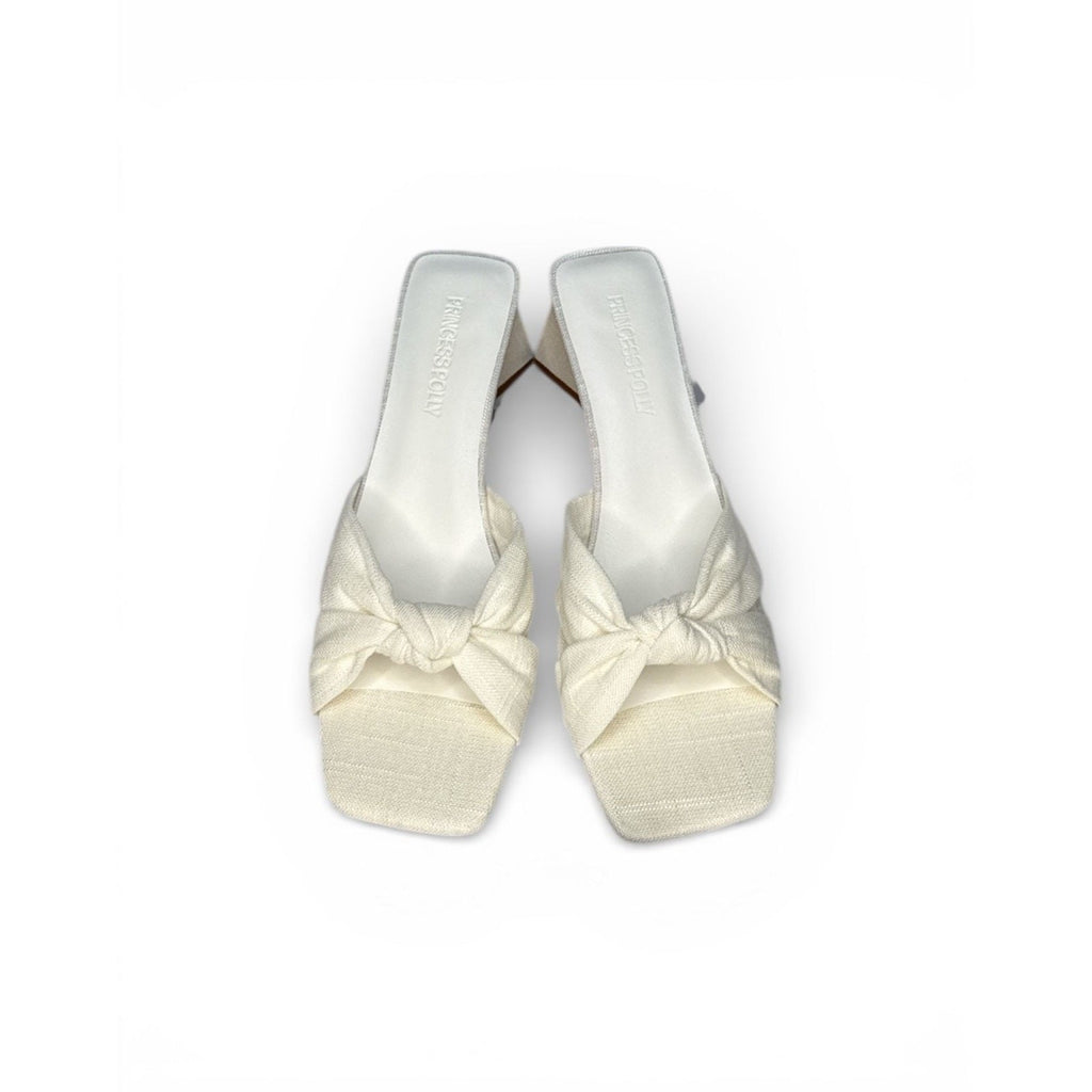 Princess Polly Brielle Knot Detail Block Heel Mules in White