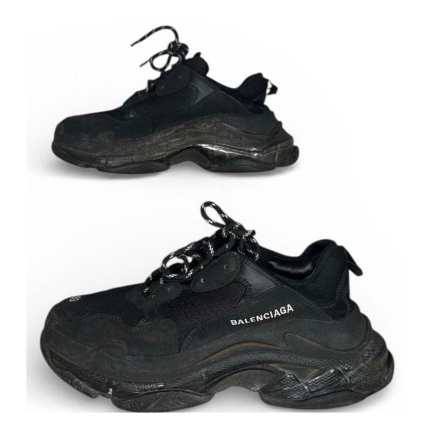 Balenciaga Triple S Black Mesh and Leather Chunky Sneakers