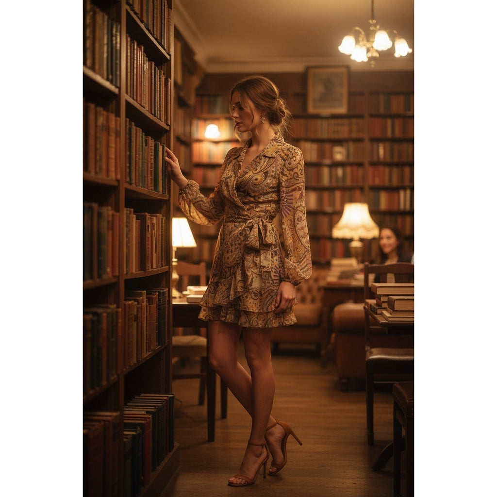 Zara Boho Paisley Mini Dress with Tiered Ruffles and Tie Waist