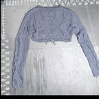 Zara Metallic Blue Distressed Open Knit Cropped Shrug Sweater