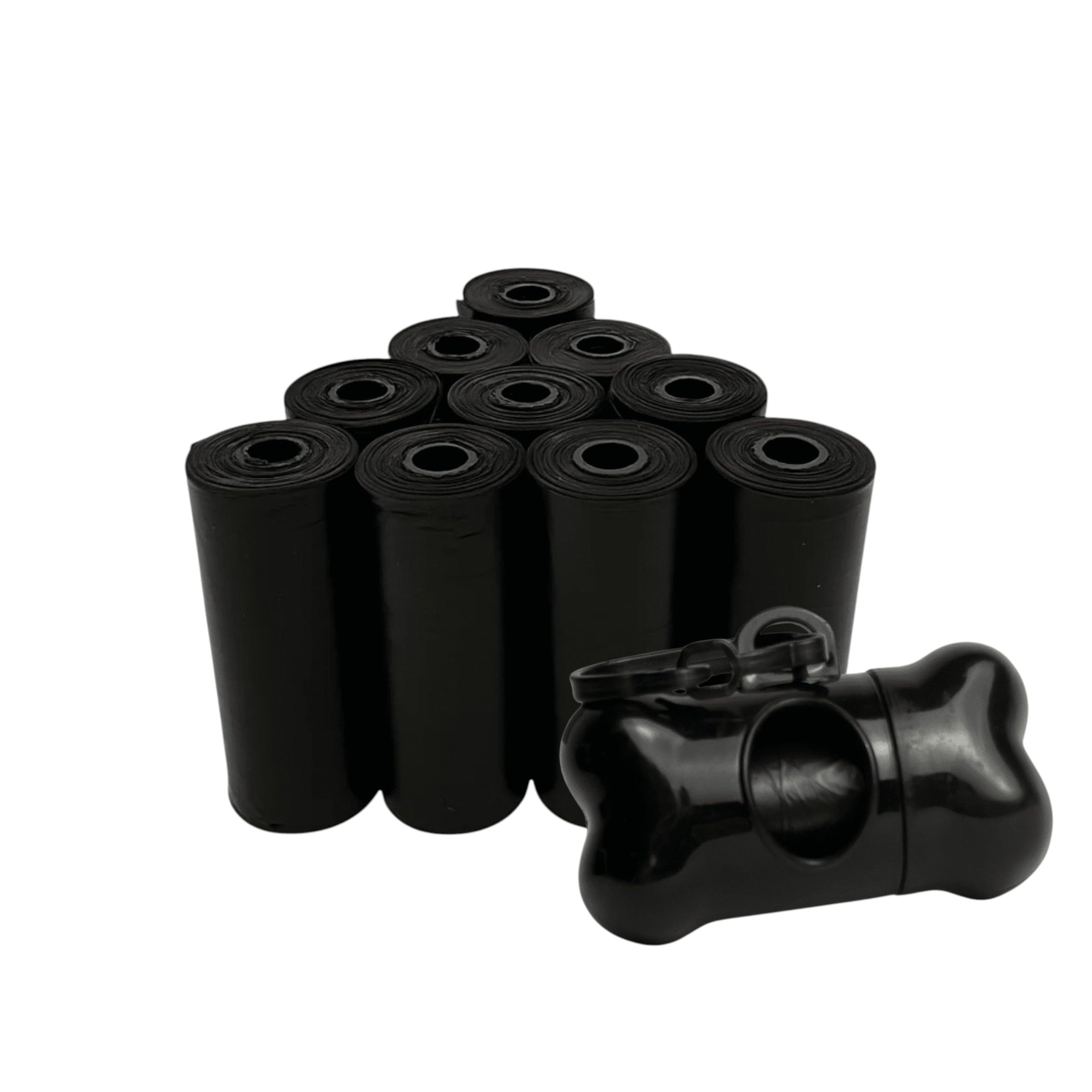 Dog Poop Bags with Dispenser – 150 Count Leak-Proof Pet Waste Bags, 10 Refill Rolls, Unscented & Tear-Resistant – Includes Fabric Cylinder or Plastic Bone Dispenser