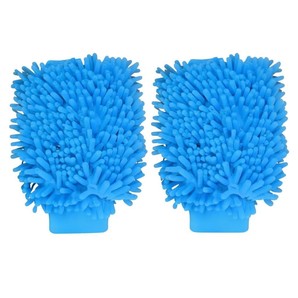 Chenille Microfiber Car Wash Mitt (2 Pack) – Dual-Sided Ultra-Soft Scratch-Free Cleaning Glove with Elastic Cuff, Highly Absorbent for Cars, Trucks, Boats & Auto Detailing (Dark Blue)
