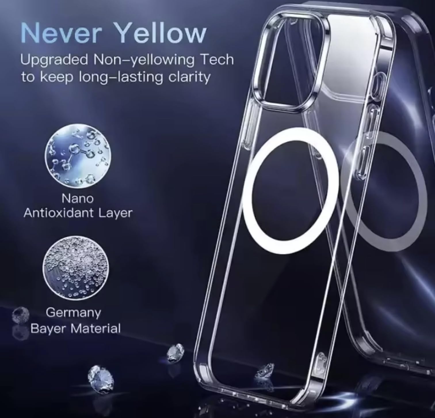 Clear Magnetic Cell Phone Case, Transparent Slim Protective Cover with Magnetic Ring, Wireless Charging Compatible for iPhone