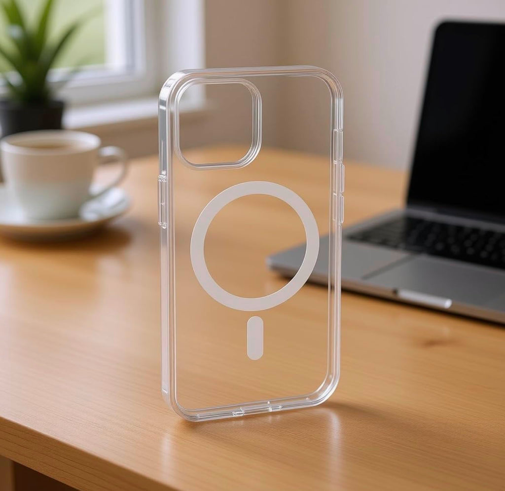 Clear Magnetic Cell Phone Case, Transparent Slim Protective Cover with Magnetic Ring, Wireless Charging Compatible for iPhone