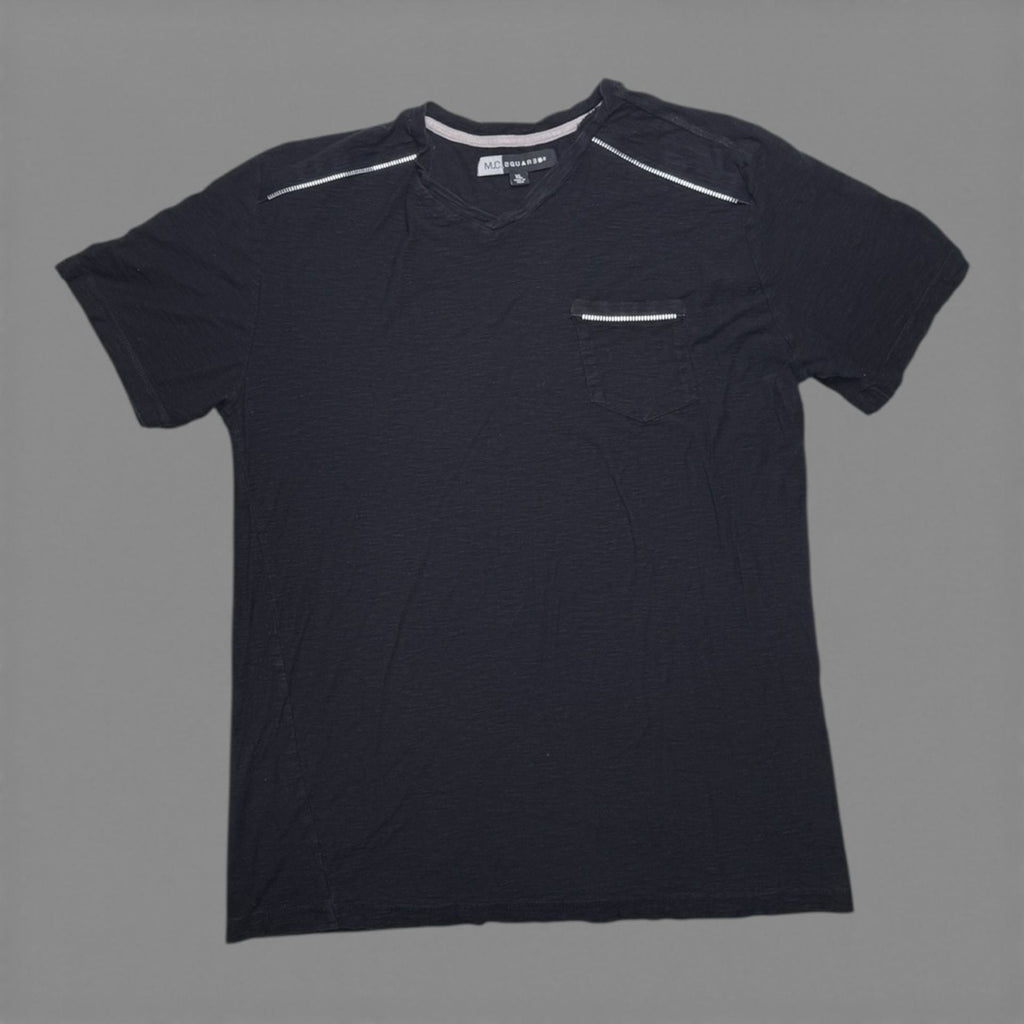 M.C.2 Black 100% Cotton V-Neck Pocket T-Shirt with Zipper Detail Size XL
