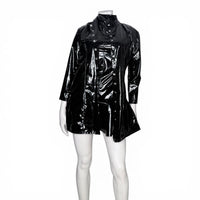 Patrice Catanzaro Black Vinyl Patent Button Down Crepuscule Mini Dress