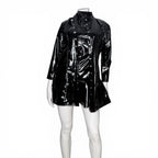 Patrice Catanzaro Black Vinyl Patent Button Down Crepuscule Mini Dress