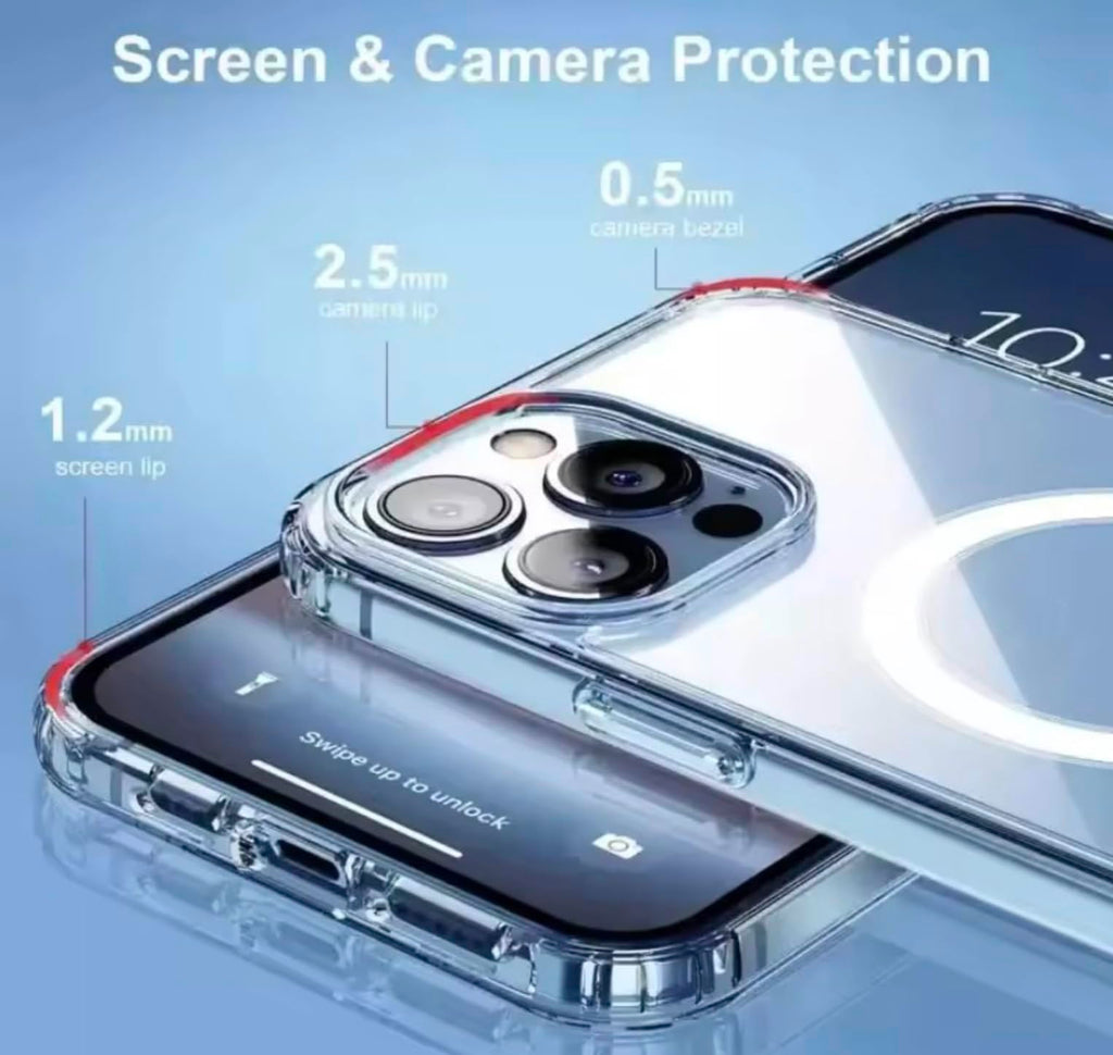 Clear Magnetic Cell Phone Case, Transparent Slim Protective Cover with Magnetic Ring, Wireless Charging Compatible for iPhone