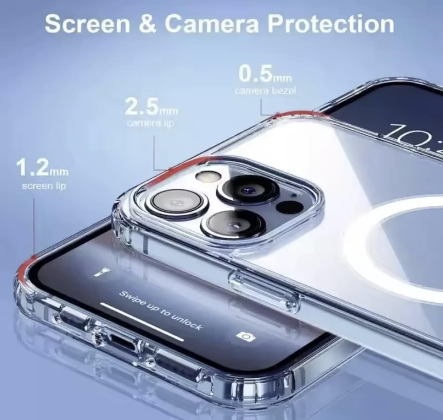 Clear Magnetic Cell Phone Case, Transparent Slim Protective Cover with Magnetic Ring, Wireless Charging Compatible for iPhone