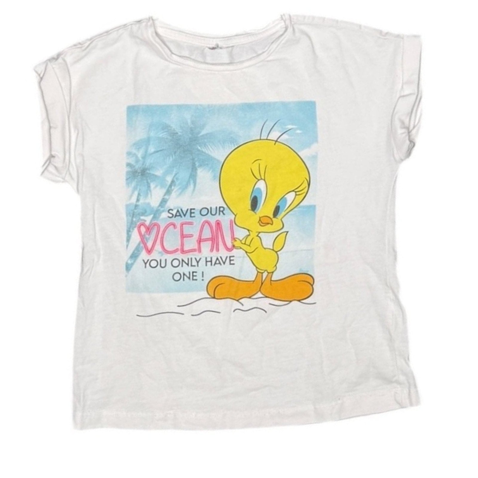 Tweety Women's Juniors Cropped T-Shirt with Ruched O-Ring - .com,