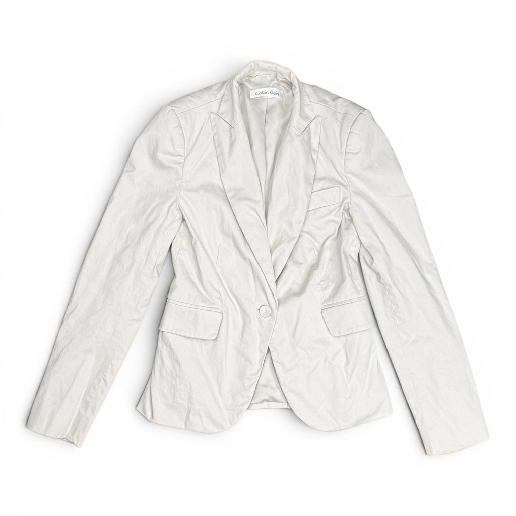Calvin Klein Single Button Cotton Stretch Blazer Off-White