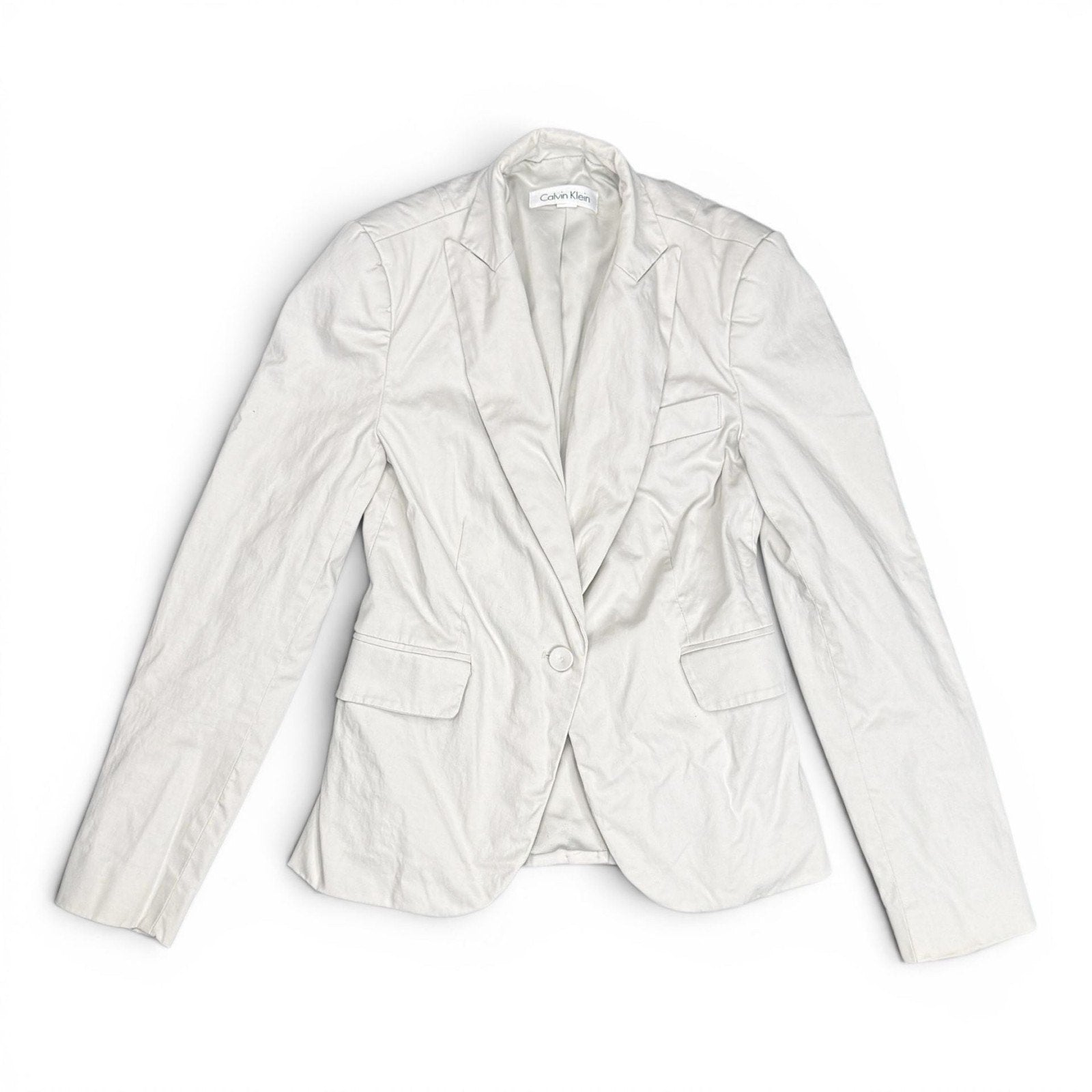 Calvin Klein Single Button Cotton Stretch Blazer Off-White