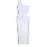 Fashion Nova White One Shoulder Cutout Belted Midi Dress Size S