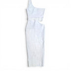 Fashion Nova White One Shoulder Cutout Belted Midi Dress Size S