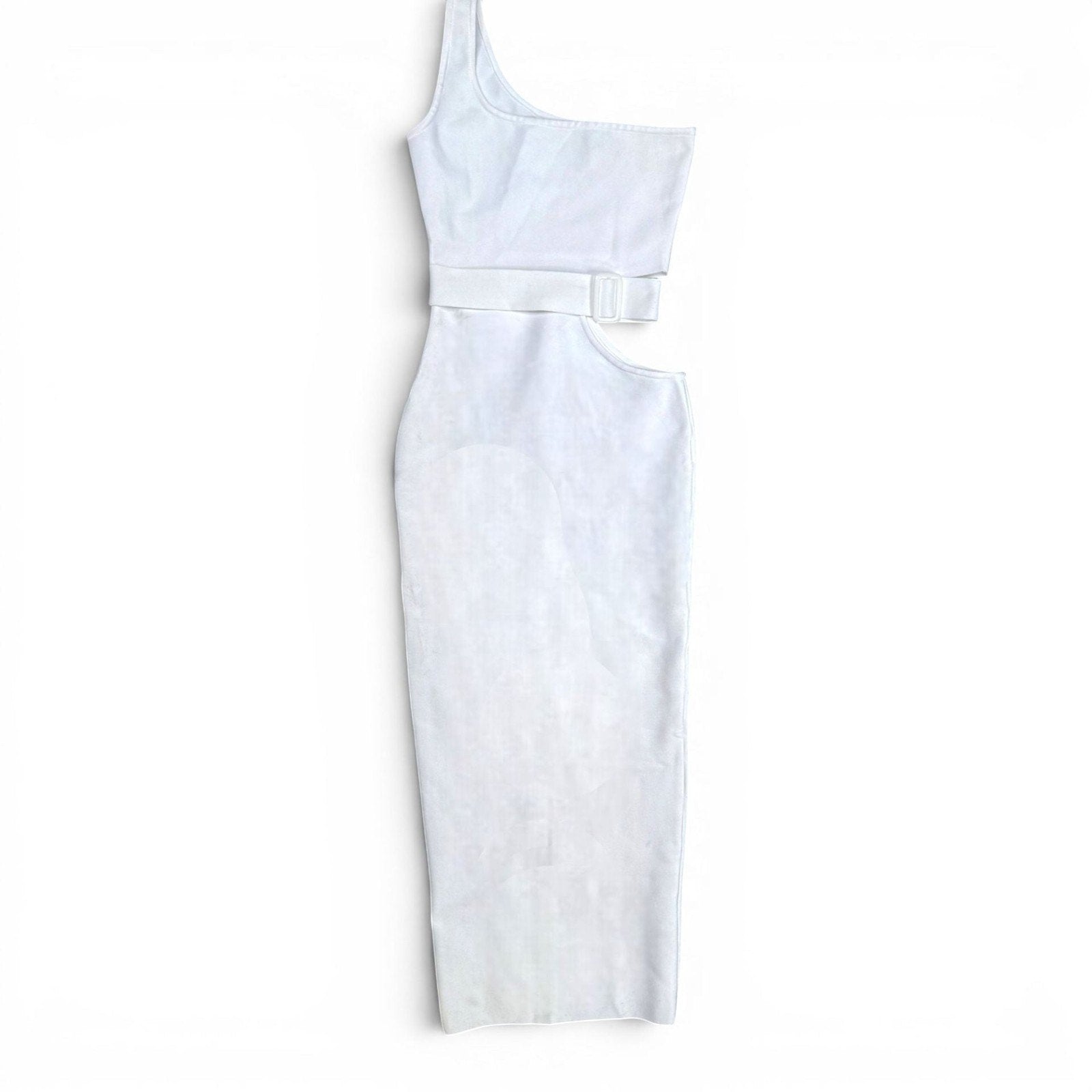 Fashion Nova White One Shoulder Cutout Belted Midi Dress Size S
