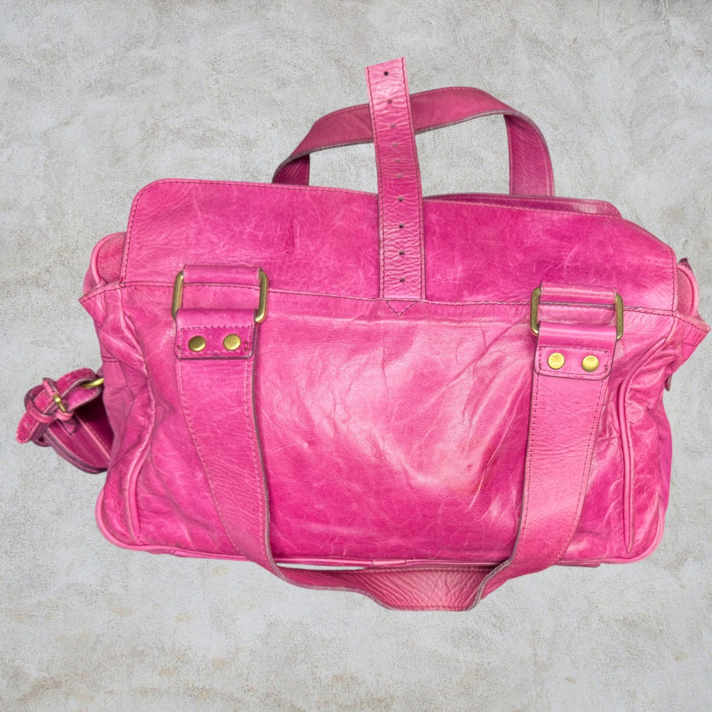 Mulberry Mabel Fuchsia Pink Antiqued Leather Satchel Shoulder Bag