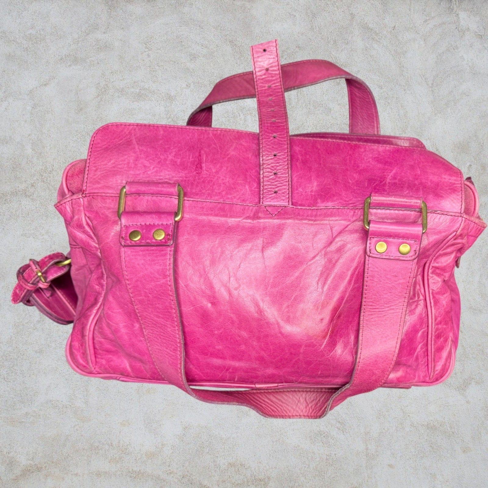 Mulberry Mabel Fuchsia Pink Antiqued Leather Satchel Shoulder Bag