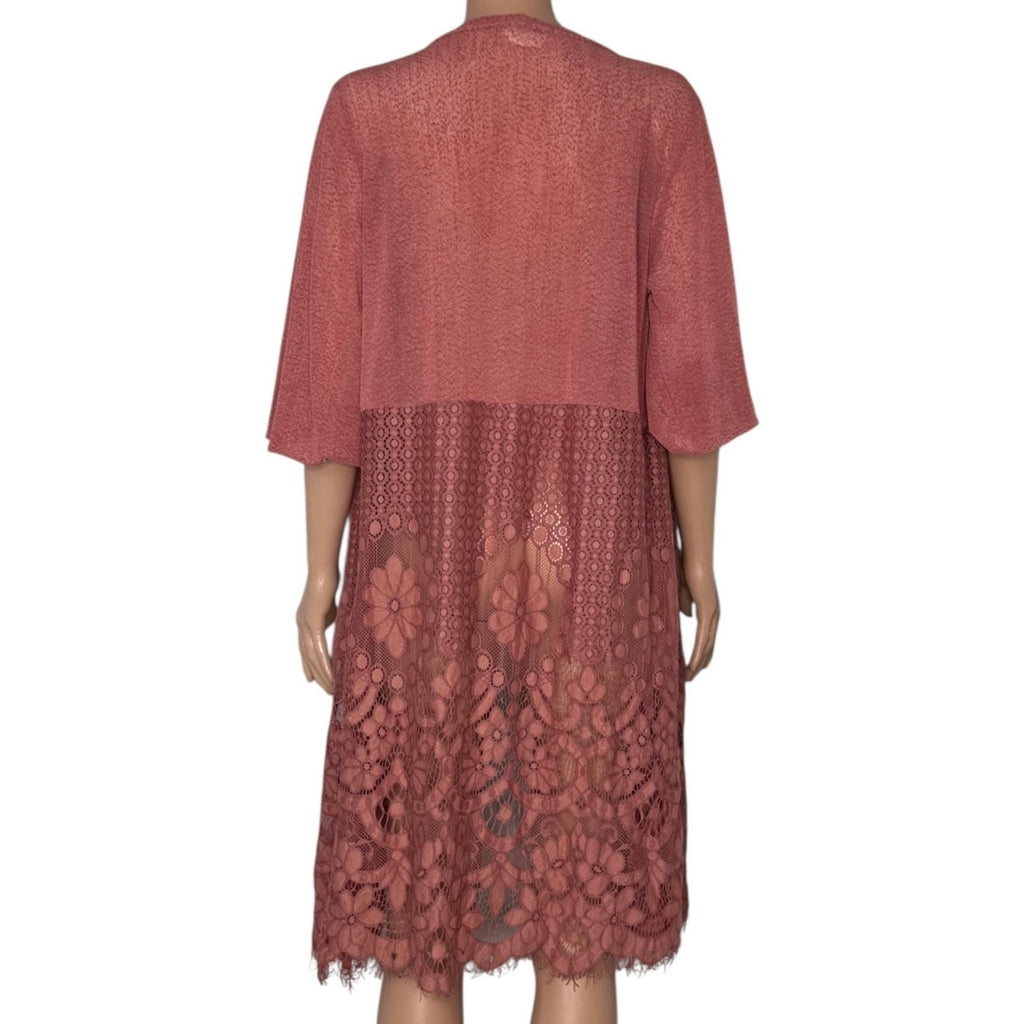 Ember Women's Dusty Rose Open Front Lace Hem Kimono Cardigan - Size M
