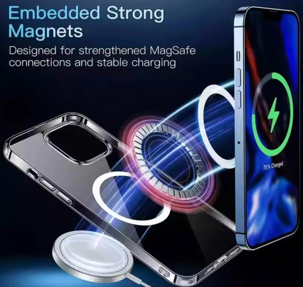 Clear Magnetic Cell Phone Case, Transparent Slim Protective Cover with Magnetic Ring, Wireless Charging Compatible for iPhone