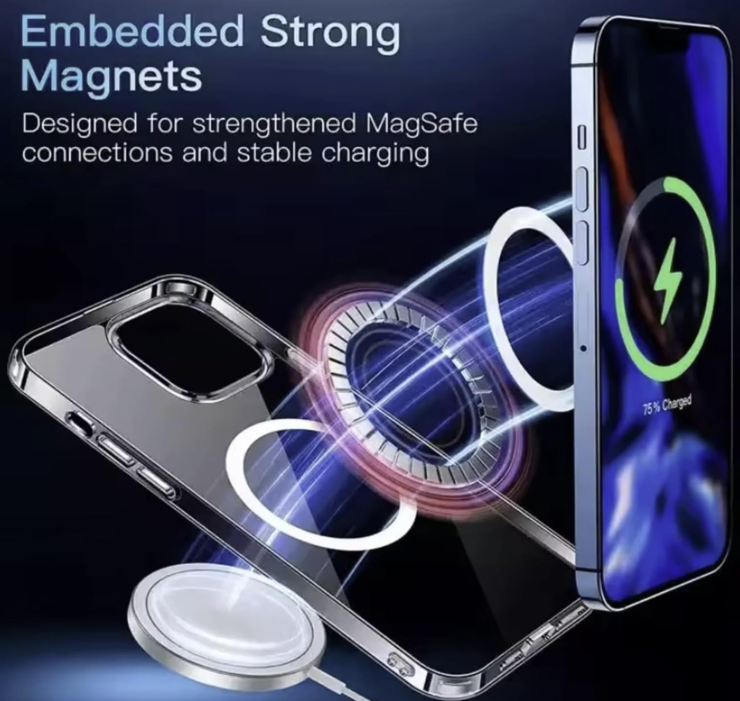 Clear Magnetic Cell Phone Case, Transparent Slim Protective Cover with Magnetic Ring, Wireless Charging Compatible for iPhone