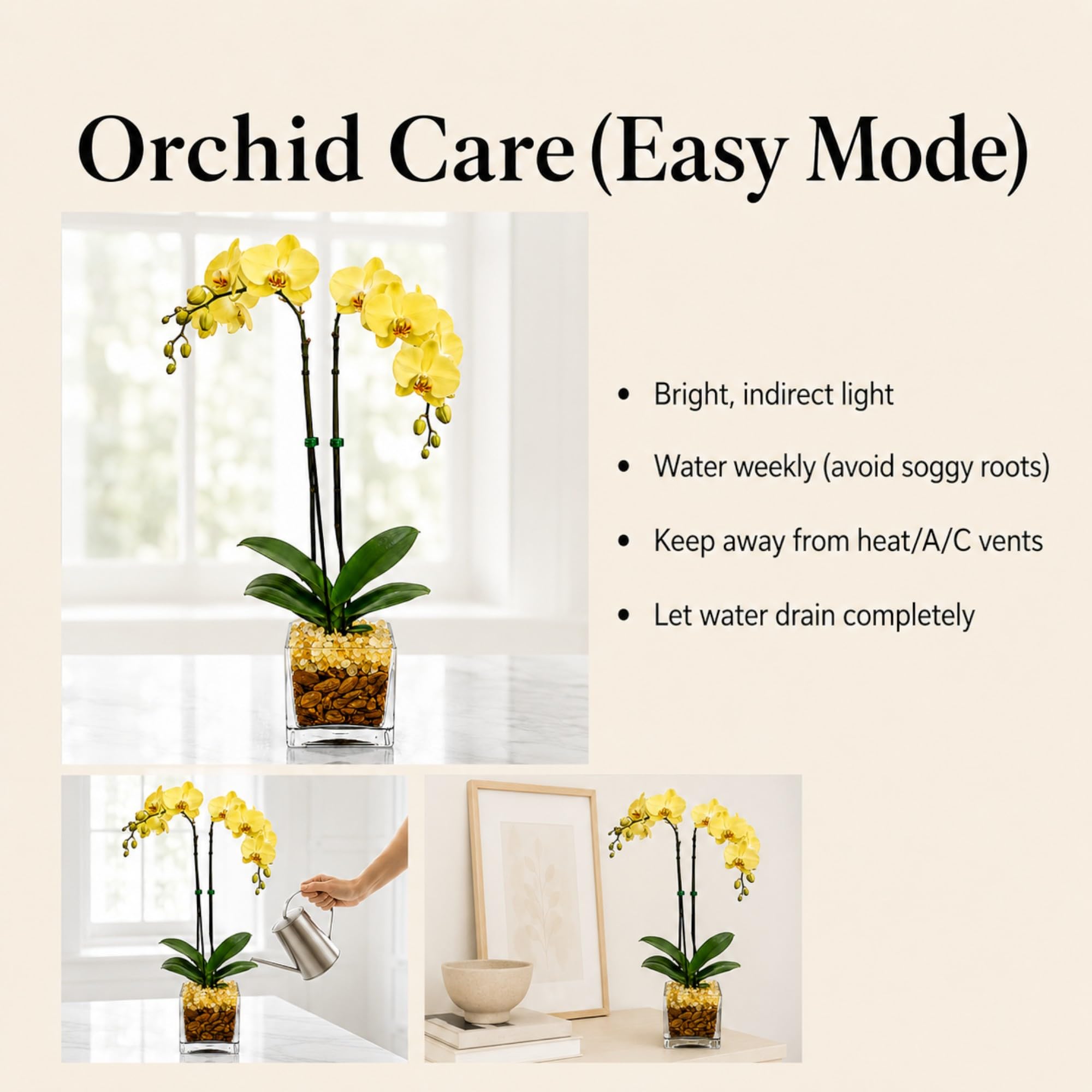 Live Phalaenopsis Orchid Plant – Double Stem 24-26 Inch Tall – Chakra Orchid Collection – Clear Planter with Genuine Crystal Accent (Yellow/Citrine)