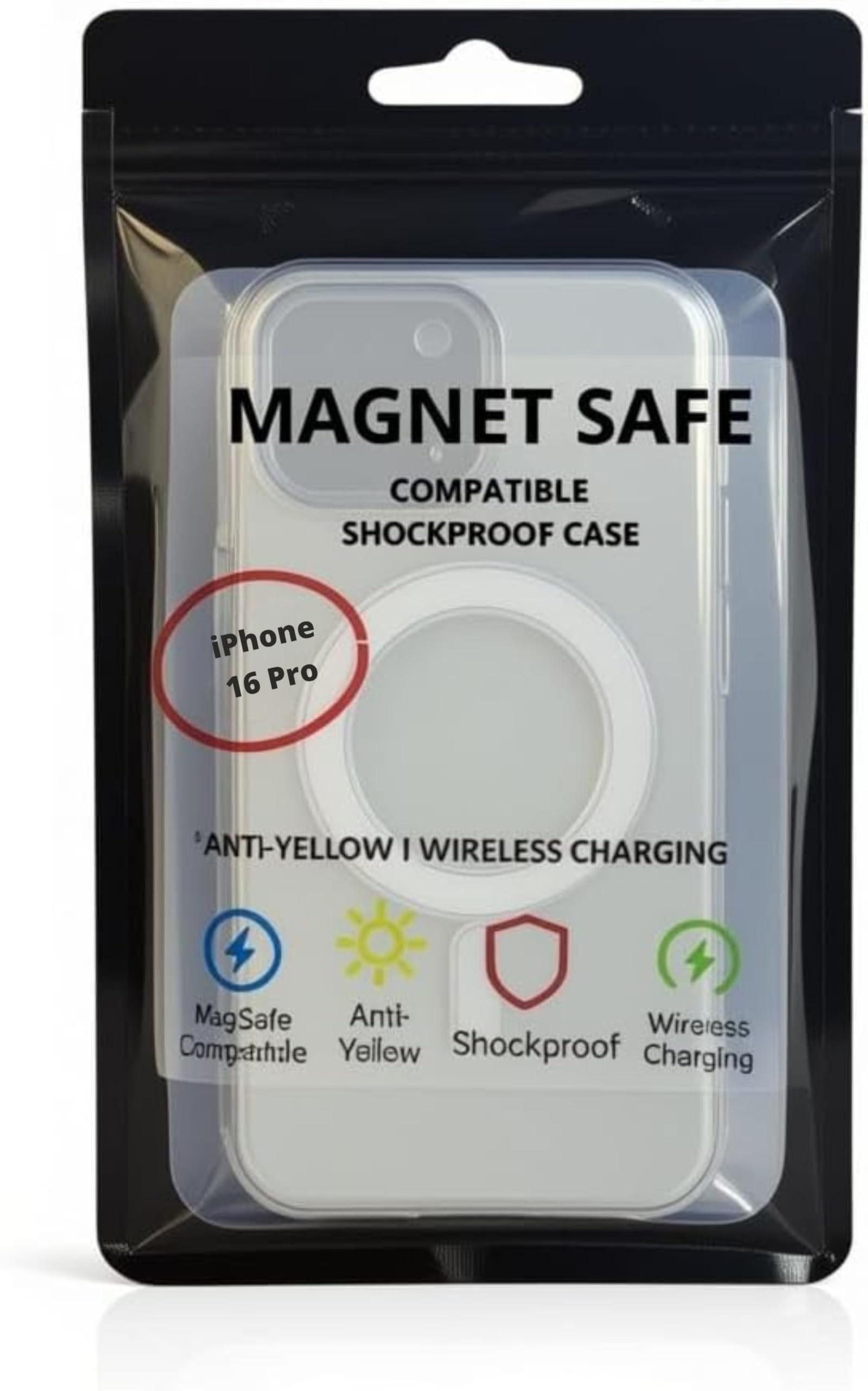 Clear Magnetic Case for iPhone 16 Pro, Transparent Slim Protective Cover, Magnetic Ring, Wireless Charging Compatible