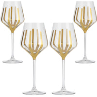 Hand Painted Gold Wine Glasses Set of 4 | Luxury Modern Stemware for Dinner Parties, Holidays & Gifts | Unique Decorative Wine Glass Set | Hand Wash Only