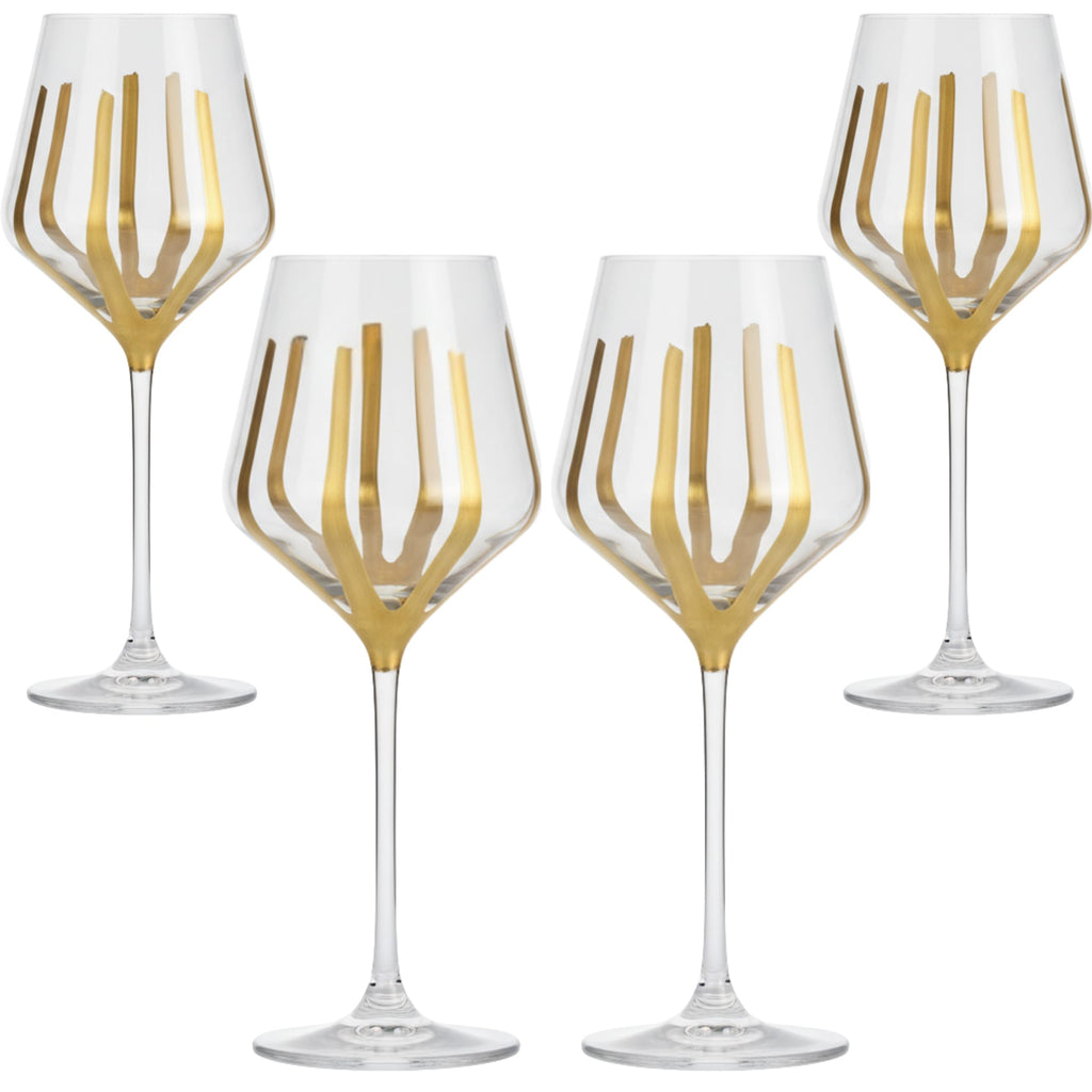 Hand Painted Gold Wine Glasses Set of 4 | Luxury Modern Stemware for Dinner Parties, Holidays & Gifts | Unique Decorative Wine Glass Set | Hand Wash Only