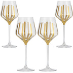 Hand Painted Gold Wine Glasses Set of 4 | Luxury Modern Stemware for Dinner Parties, Holidays & Gifts | Unique Decorative Wine Glass Set | Hand Wash Only