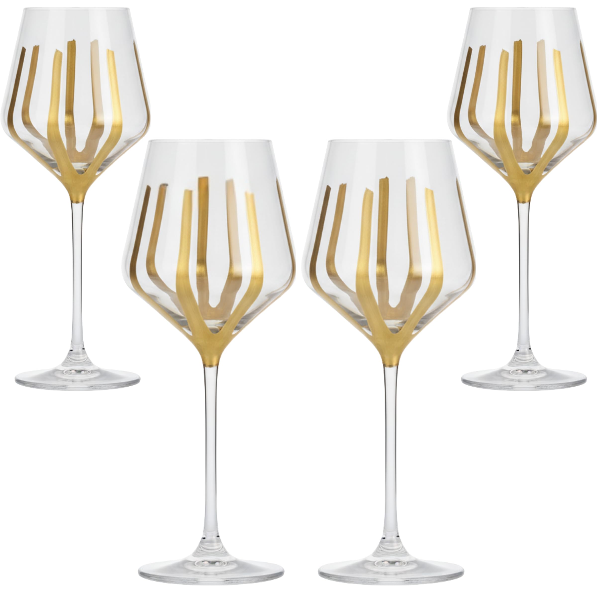Hand Painted Gold Wine Glasses Set of 4 | Luxury Modern Stemware for Dinner Parties, Holidays & Gifts | Unique Decorative Wine Glass Set | Hand Wash Only