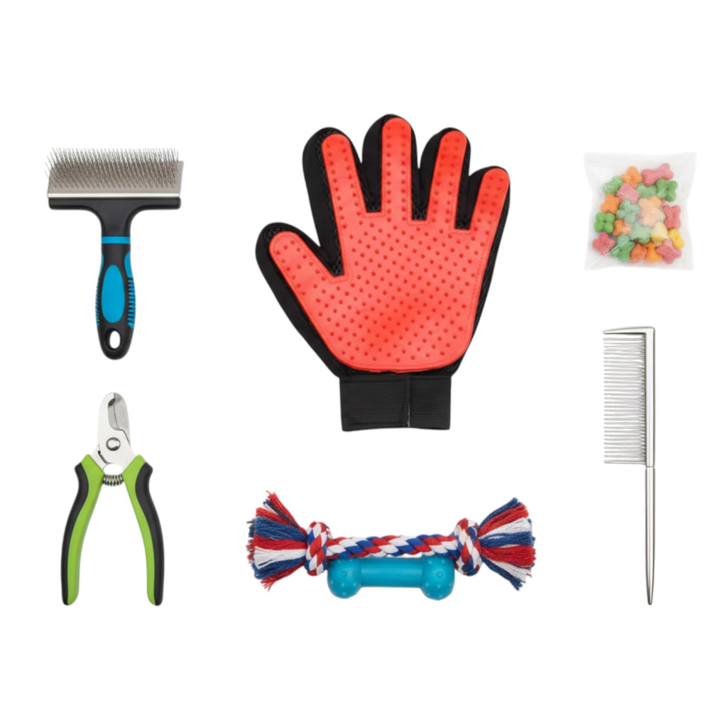 The Room Collective Pet Grooming Gloves 2-Pack, Left and Right Hand Deshedding Mitts with Soft Silicone Tips for Dogs and Cats, Blue or red (Red)