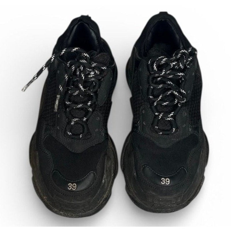Balenciaga Triple S Black Mesh and Leather Chunky Sneakers