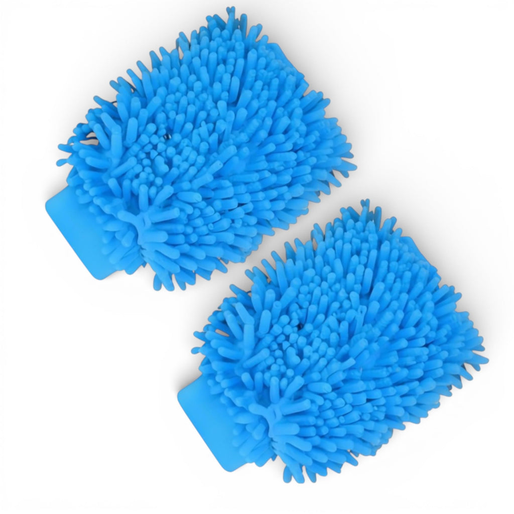 Chenille Microfiber Car Wash Mitt (2 Pack) – Dual-Sided Ultra-Soft Scratch-Free Cleaning Glove with Elastic Cuff, Highly Absorbent for Cars, Trucks, Boats & Auto Detailing (Dark Blue)