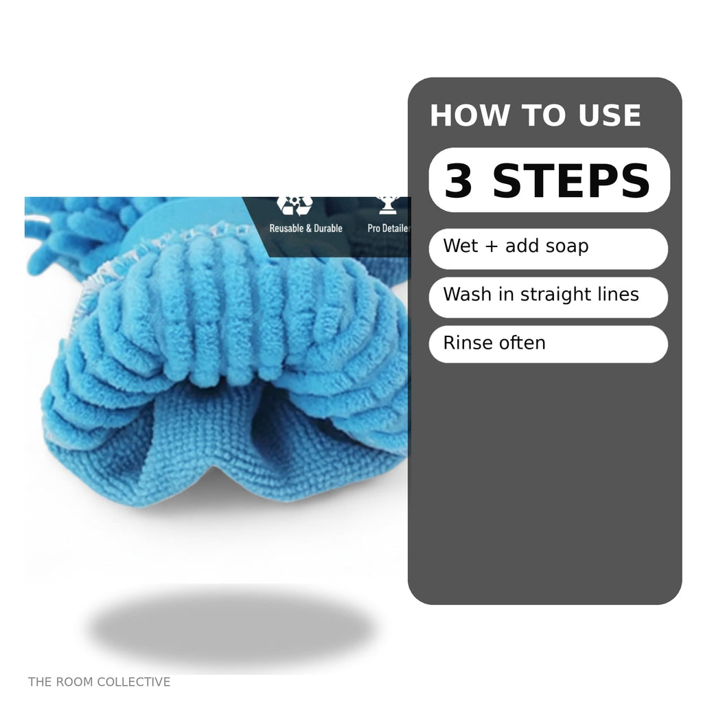 Chenille Microfiber Car Wash Mitt (2 Pack) Dual-Sided Ultra-Soft Scratch-Free Cleaning Glove with Elastic Cuff, Highly Absorbent for Cars, Trucks, Boats & Auto Detailing