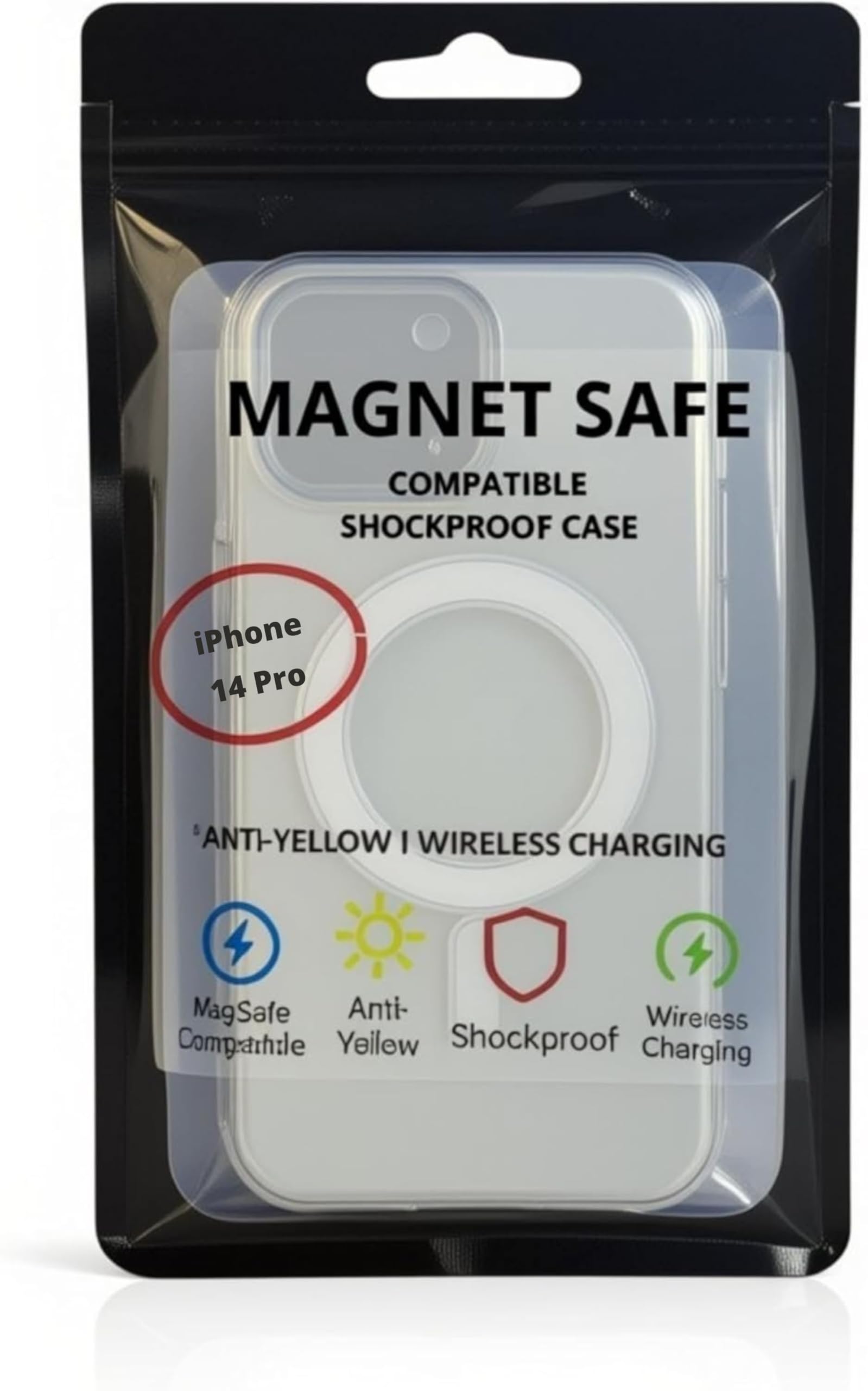 Clear Magnetic Case for iPhone 14 Pro, Transparent Slim Protective Cover, Magnetic Ring, Wireless Charging Compatible