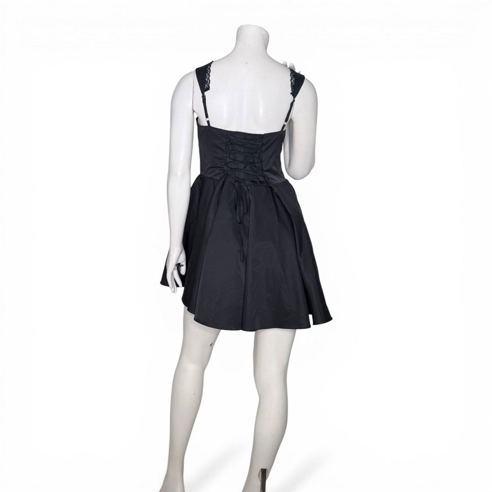 Black Sleeveless Lace Trim Corset Mini Dress