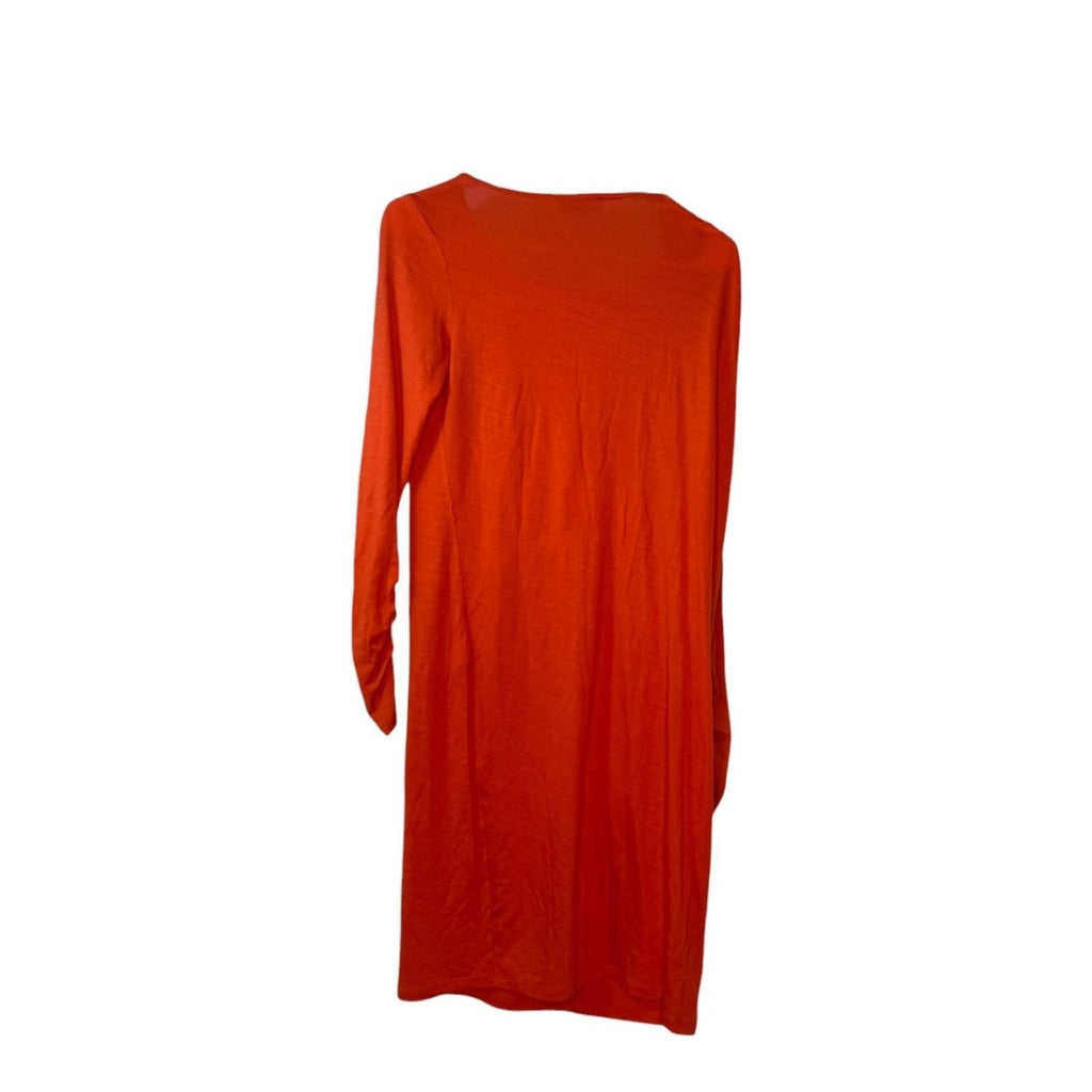Susan Graver Liquid Knit Orange Ruched Embellished Long Sleeve Dress