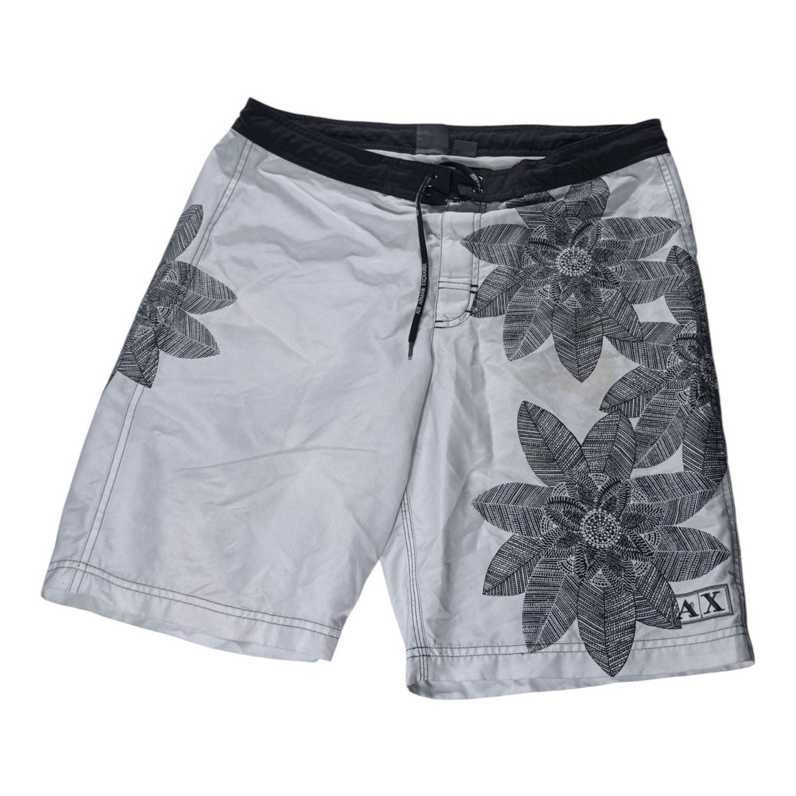 Armani Exchange Men's Board Shorts, Grey Floral Print Swim Trunks, Size M