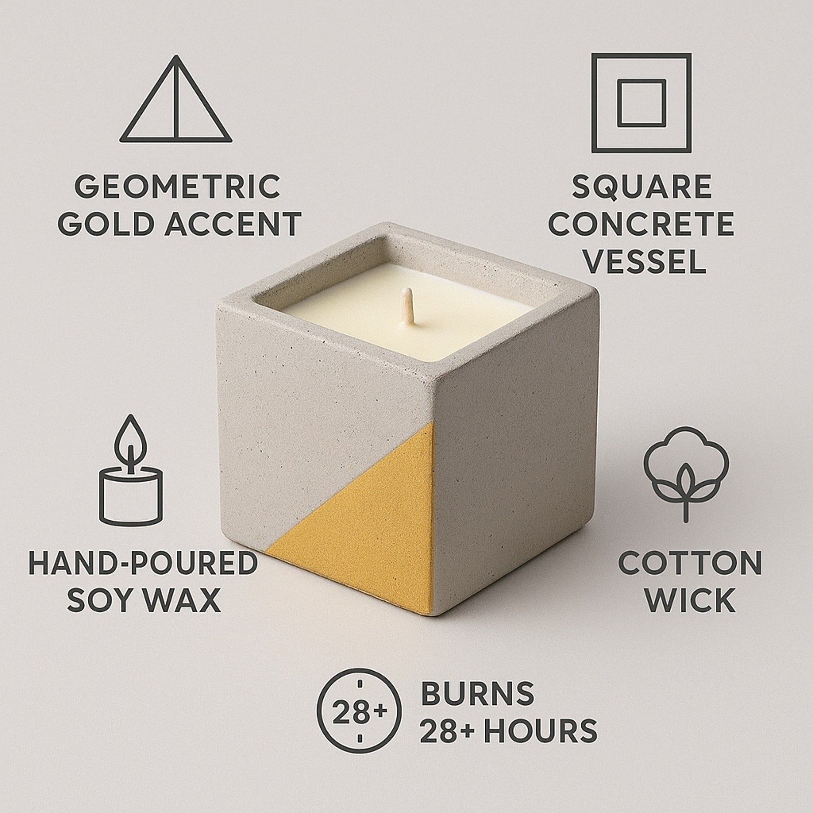 Quiet Sandalwood — Tall Rectangular Stone Candle (Sandalwood Calm Blend) — 12 oz / 20 oz