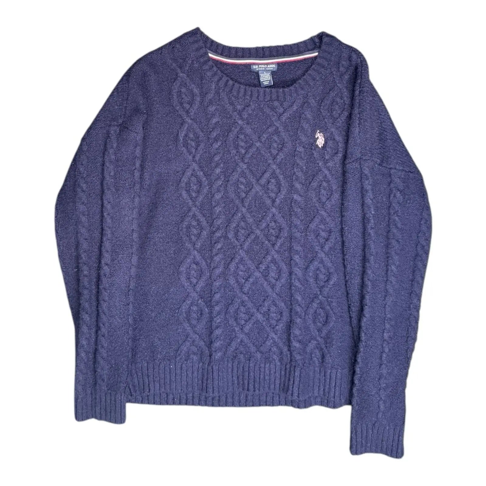 U.S. Polo Assn. Women's Cable Knit Crew Neck Sweater Navy Blue Large U.S. Polo Assn.