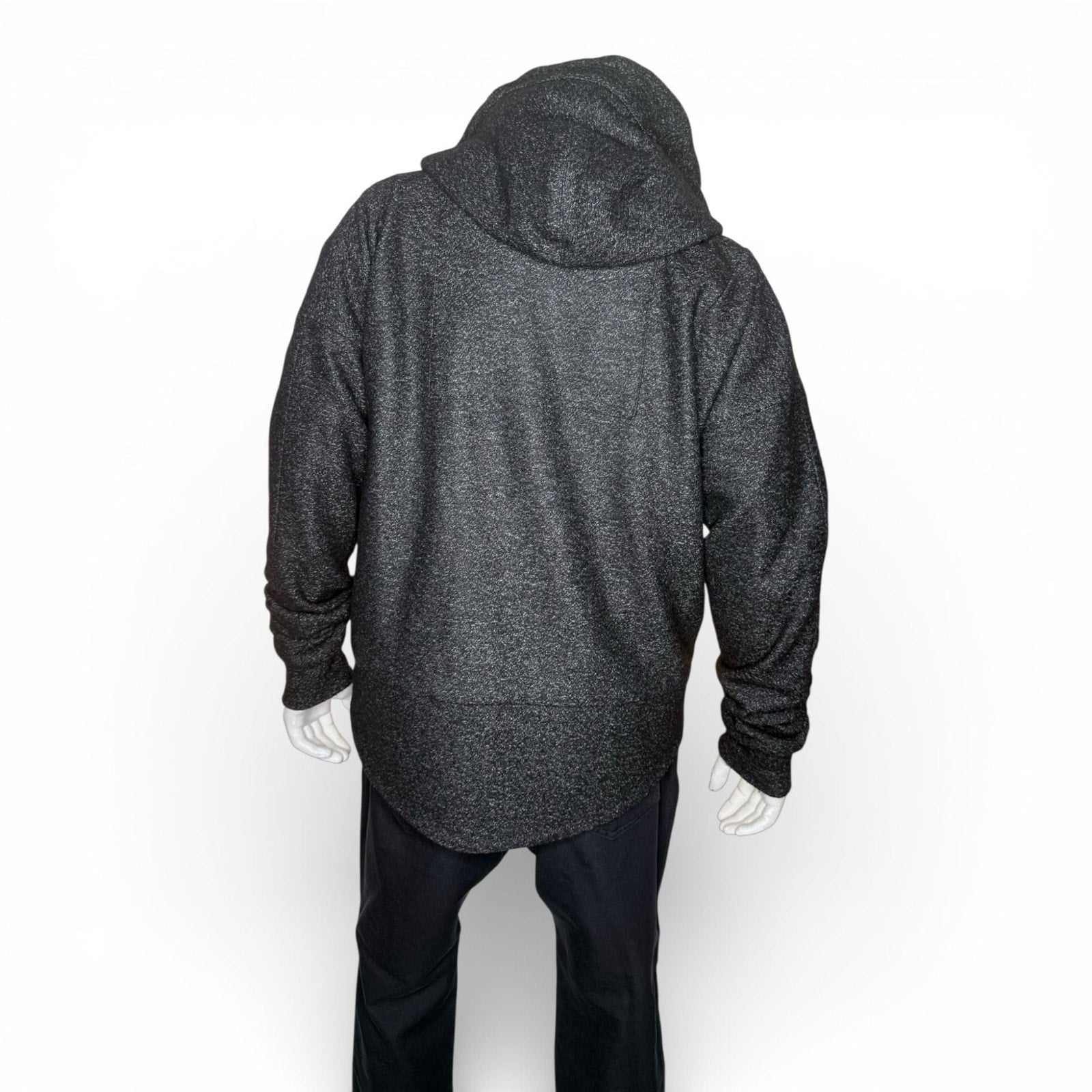 Black Marled Full-Zip Heavyweight Panel Hoodie