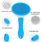 Self-Cleaning Pet Grooming Brush for Dogs and Cats, Stainless Steel Bristles, Blue and White, 7.6 Inches, Non-Slip Handle, Deshedding Tool